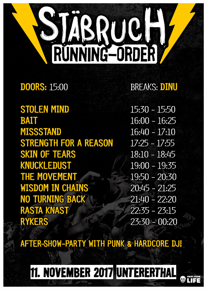 Running-Order fürs Stäbruch Festival 2017
